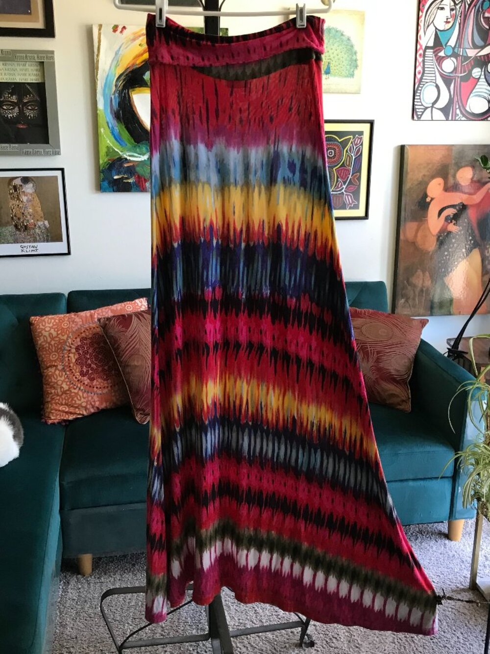 TORN by Ronny Kobo size M Rainbow Tie Dye Jersey Maxi Skirt / Strapless Dress